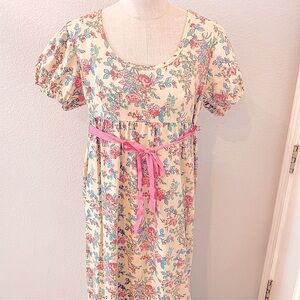 Vintage 60s 70s Cottage Peasant Floral Maxi Babydoll Dress Coquette Union Made L